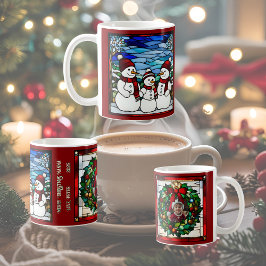 Snöfamilj Falskt Glasmosaik Kaffemugg