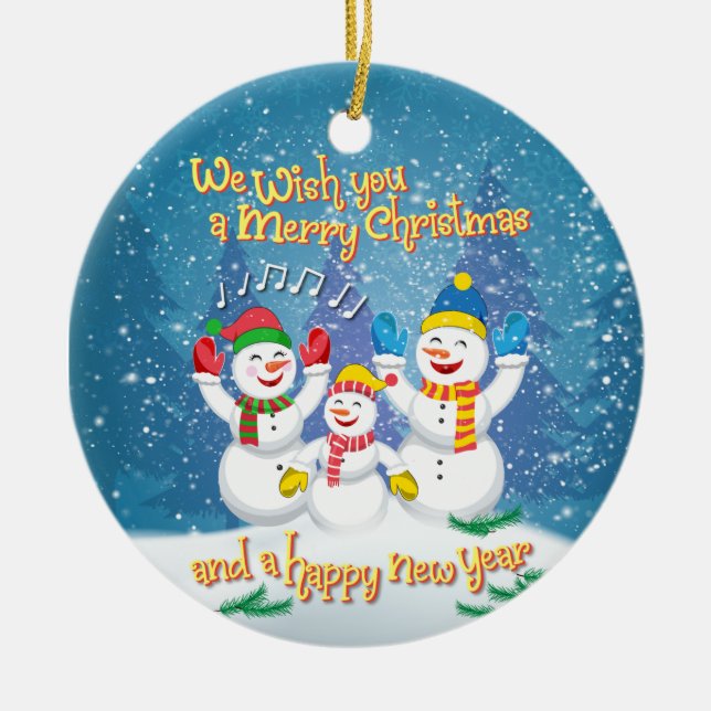 Snöfamilj - jul och nyår julgransprydnad keramik (Framsidan)