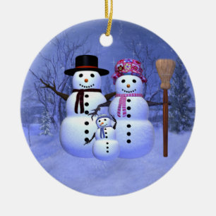 Snöfamilj med 1 pojkeprydnad julgransprydnad keramik