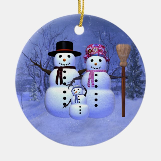 Snöfamilj med 1 pojkeprydnad julgransprydnad keramik (Framsidan)