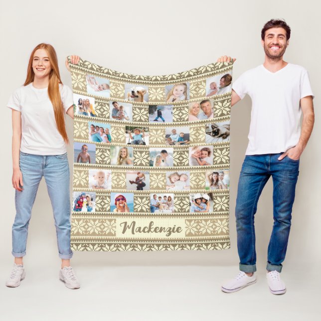 Snöflake 24 Photo Brown Faux Sweater Personlig Fleecefilt (På plats)