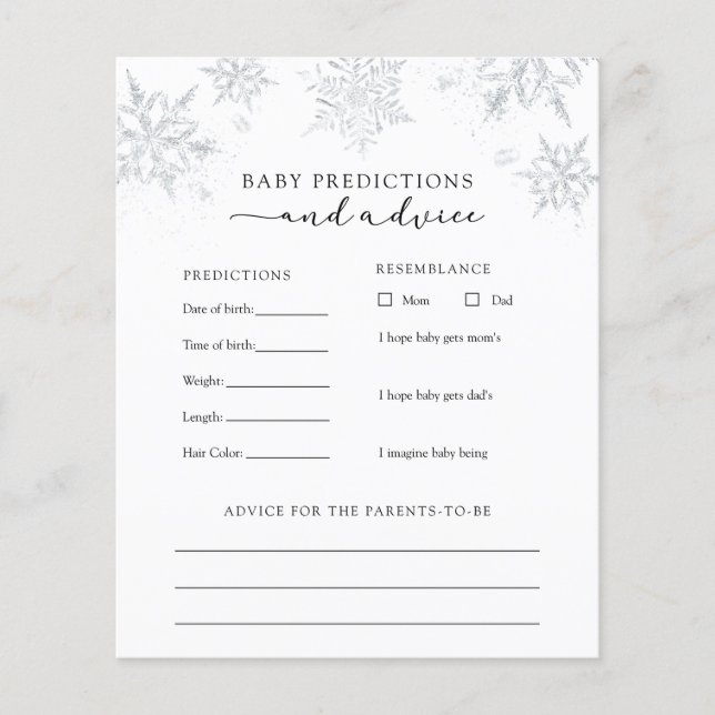 Snöflake Baby Advice and Prediktions Card (Framsida)
