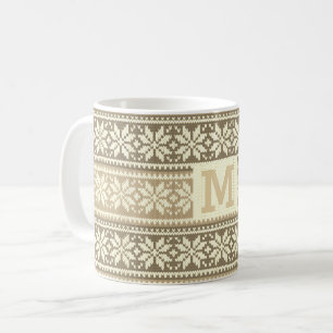 Snöflake Brown Nordic Faux Sticka Sweater Monogram Kaffemugg