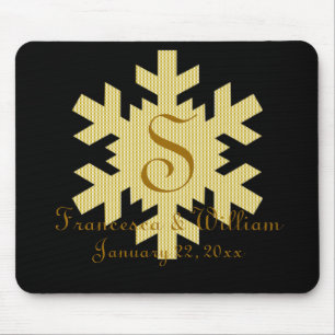 "Snöflake in Guld & White Play" - Monogram (1) Musmatta