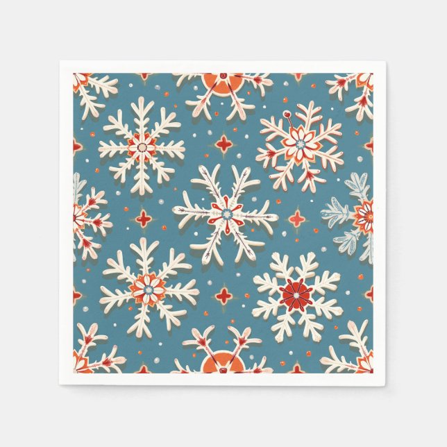 Snöflake Mönster Napkin med blå bakgrund Pappersservett (Framsidan)