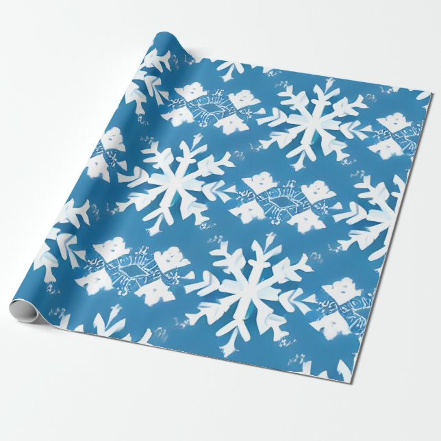 Snöflake Mönster på blå bakgrund Presentpapper (Utrullad)