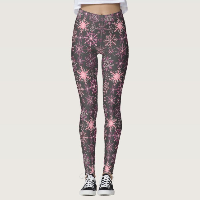 Snöflake mönster Rosa D Grått BG Leggings (Framsida)