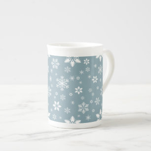 Snöflake Mönster, Vita Snöflingor, Snö, Grått Benporslin Mugg