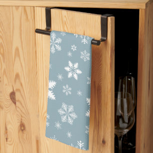 Snöflake Mönster, Vita Snöflingor, Snö, Grått Kökshandduk