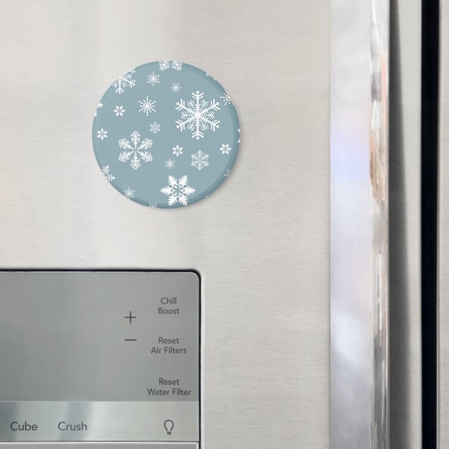 Snöflake Mönster, Vita Snöflingor, Snö, Grått Magnet (In Situ (Fridge))