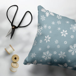 Snöflake Mönster, Vita Snöflingor, Snö, Grått Prydnadskudde