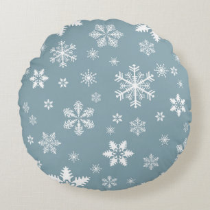 Snöflake Mönster, Vita Snöflingor, Snö, Grått Rund Kudde