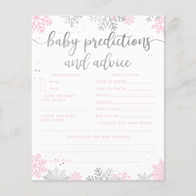 Snöflake Rosa Silver Baby Predications Advice Card (Framsida)