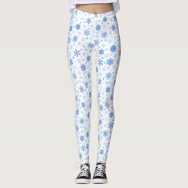 Snöflake Vita Pastellblå Chic för Baby blue Elegan Leggings (Framsida)