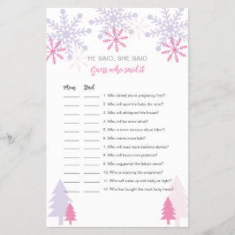 Snöflinga Baby Shower Gissa vem som sa det Spelet Flygblad