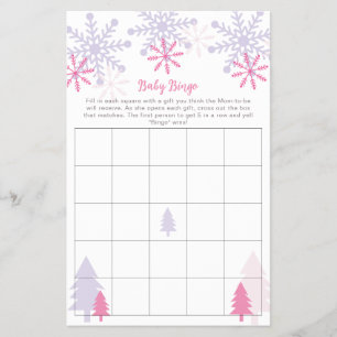 Snöflinga Baby Shower Vinter Bingo Spel Aktivitet Flygblad