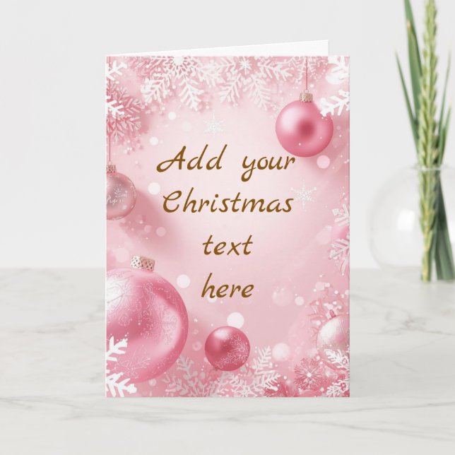 Snöflinga & Bauble Julkort Rosa Vitt Guld Kort (Framsida)