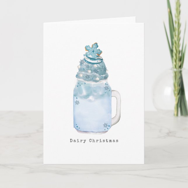 Snöflinga Blå Burk Milkshake Mejeri Jul  Helgkort (Framsida)