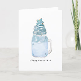 Snöflinga Blå Glas Milkshake Mejeri Jul Helgkort