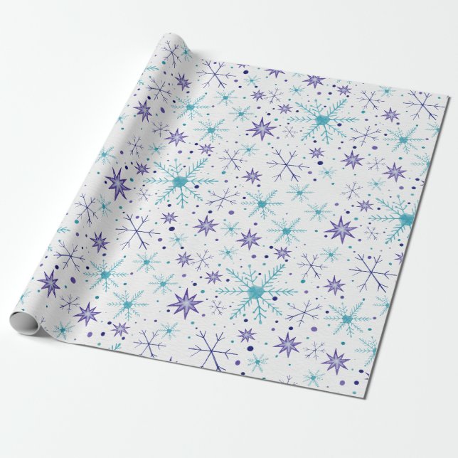 Snöflinga Blå & Lila Presentpapper (Utrullad)