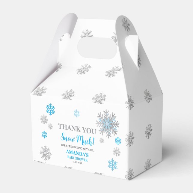 Snöflinga Blå & Silver Baby Shower Tacksamhetskort Presentaskar (Framsidan Sidan)
