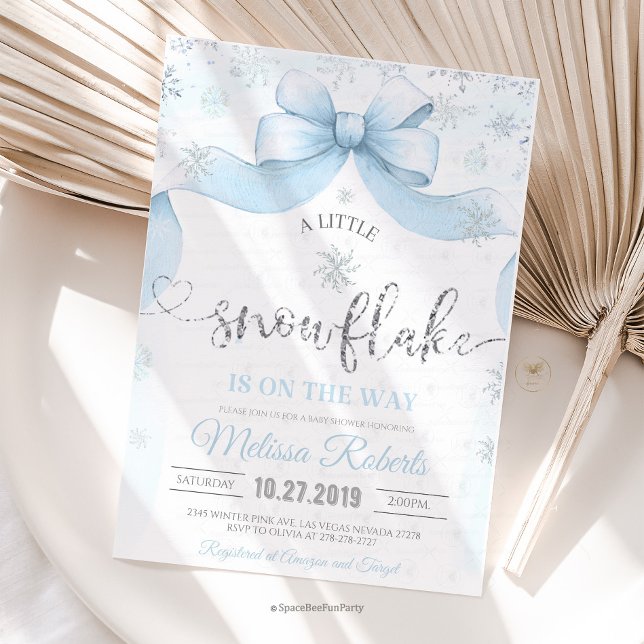 Snöflinga Bow baby shower  Inbjudningar (snowflake baby shower, winter baby shower, baby shower bow, winter baby shower decor, snowflake baby)
