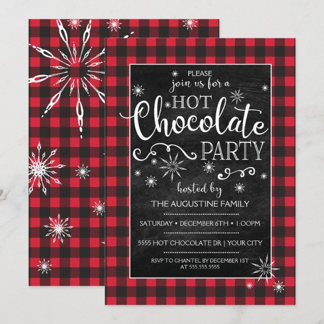 Snöflinga & Buffalo-rutig chokladtillställning Inbjudningar (Fram/baksida)