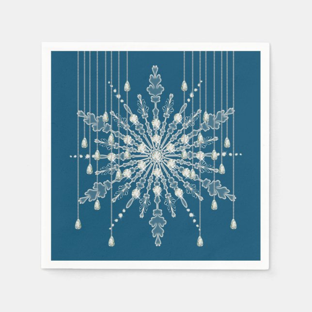 Snöflinga diamant elegant vinter blågrå pappersservett (Framsidan)