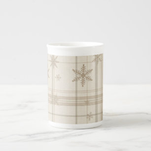 Snöflinga Gingham Rutig Mugg – Mysig Neutral Bondg Benporslin Mugg