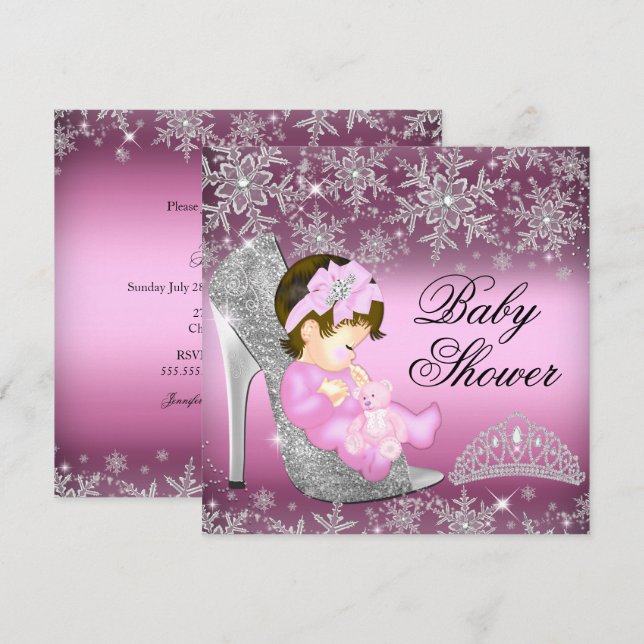 Snöflinga Glitter Skor Flicka Baby Shower Inbjudan (Fram/baksida)
