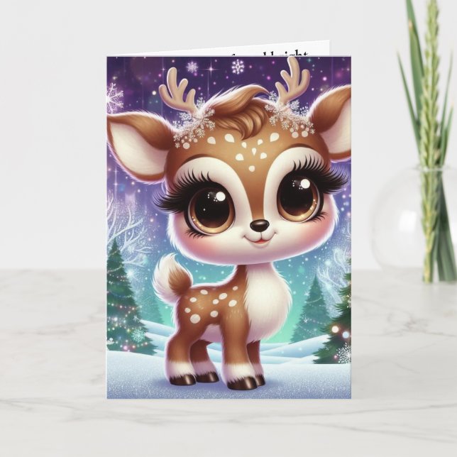Snöflinga Glittrande Baby Renar Kort (Framsida)