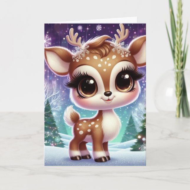 Snöflinga Glittrande Baby Renar Kort (Framsida)