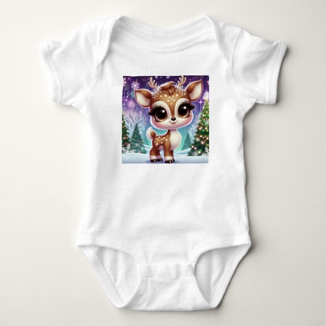 Snöflinga Glittrande Baby Renar T Shirt (Framsida)