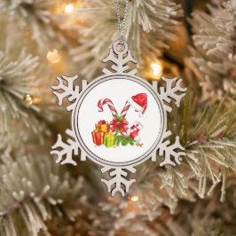 Snöflinga inramad prydnad pewter julgransprydnad