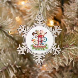 Snöflinga inramad prydnad pewter julgransprydnad