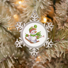 Snöflinga inramad prydnad pewter julgransprydnad