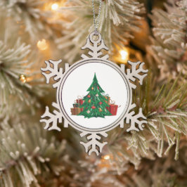 Snöflinga inramad prydnad pewter julgransprydnad