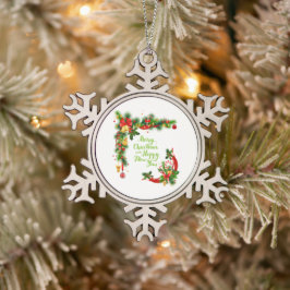 Snöflinga inramad prydnad pewter julgransprydnad