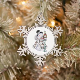 Snöflinga inramad prydnad pewter julgransprydnad