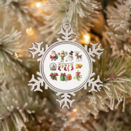 Snöflinga inramad prydnad pewter julgransprydnad