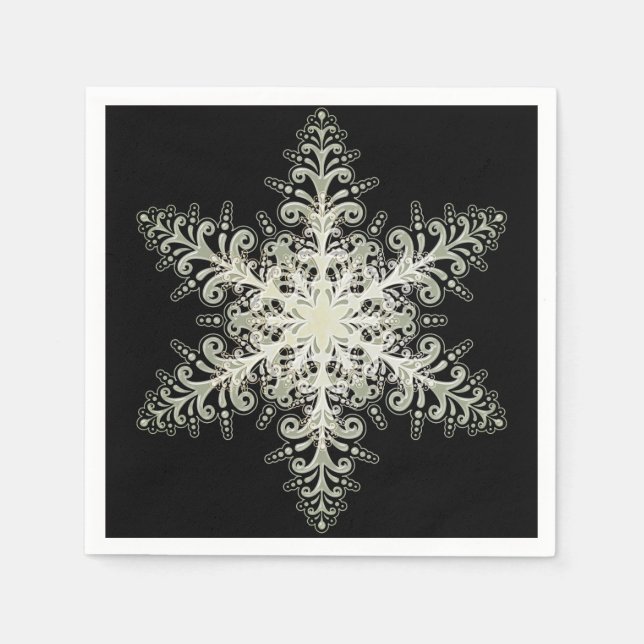 Snöflinga istygd spets vinter vit och svart elegan pappersservett (Framsidan)