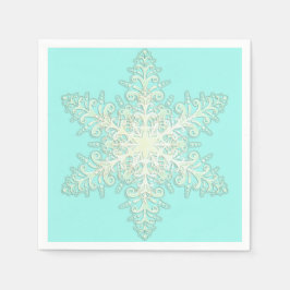 Snöflinga istygd spets vinter vit och teal elegant pappersservett