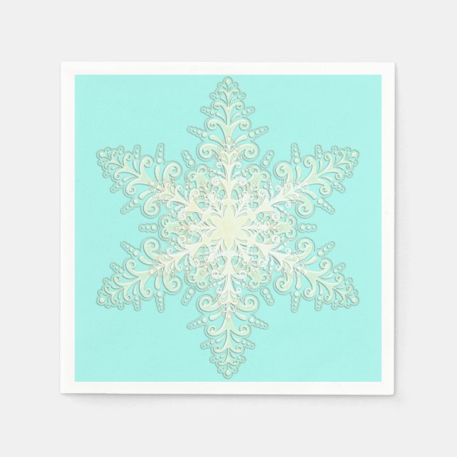 Snöflinga istygd spets vinter vit och teal elegant pappersservett (Framsidan)