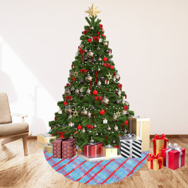 Snöflinga jul blå vinterrutig  julgransmatta borstad polyester