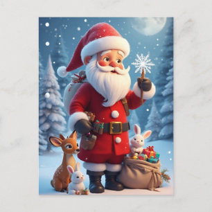 🎅 Snöflinga Jul Magi Scen ❄️Tomte Julfirande Vykort