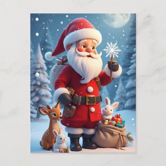 🎅 Snöflinga Jul Magi Scen ❄️Tomte Julfirande Vykort (Framsida)