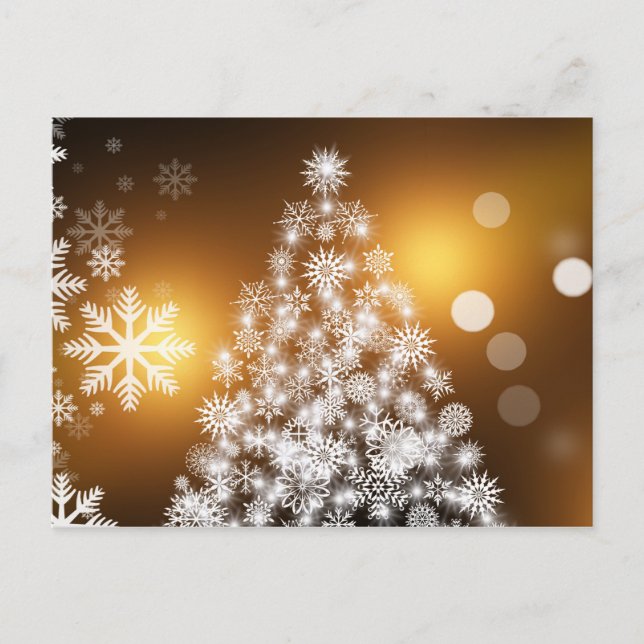 Snöflinga Julgran med Golden Background Helg Vykort (Framsida)