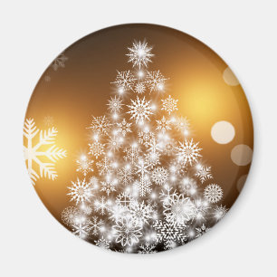 Snöflinga Julgran med Golden Background Magnet