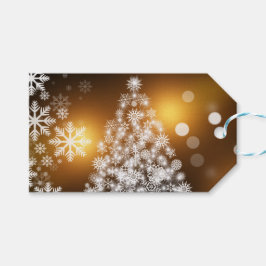 Snöflinga Julgran med Golden Background Presentetikett