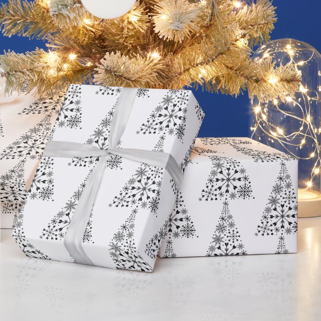Snöflinga Julgran Svart Och Vitt Presentpapper (Helgdagar)